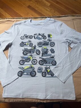 GAP Light Blue Long Sleeve Tee with Motorcycle Graphic - Yellow Accents